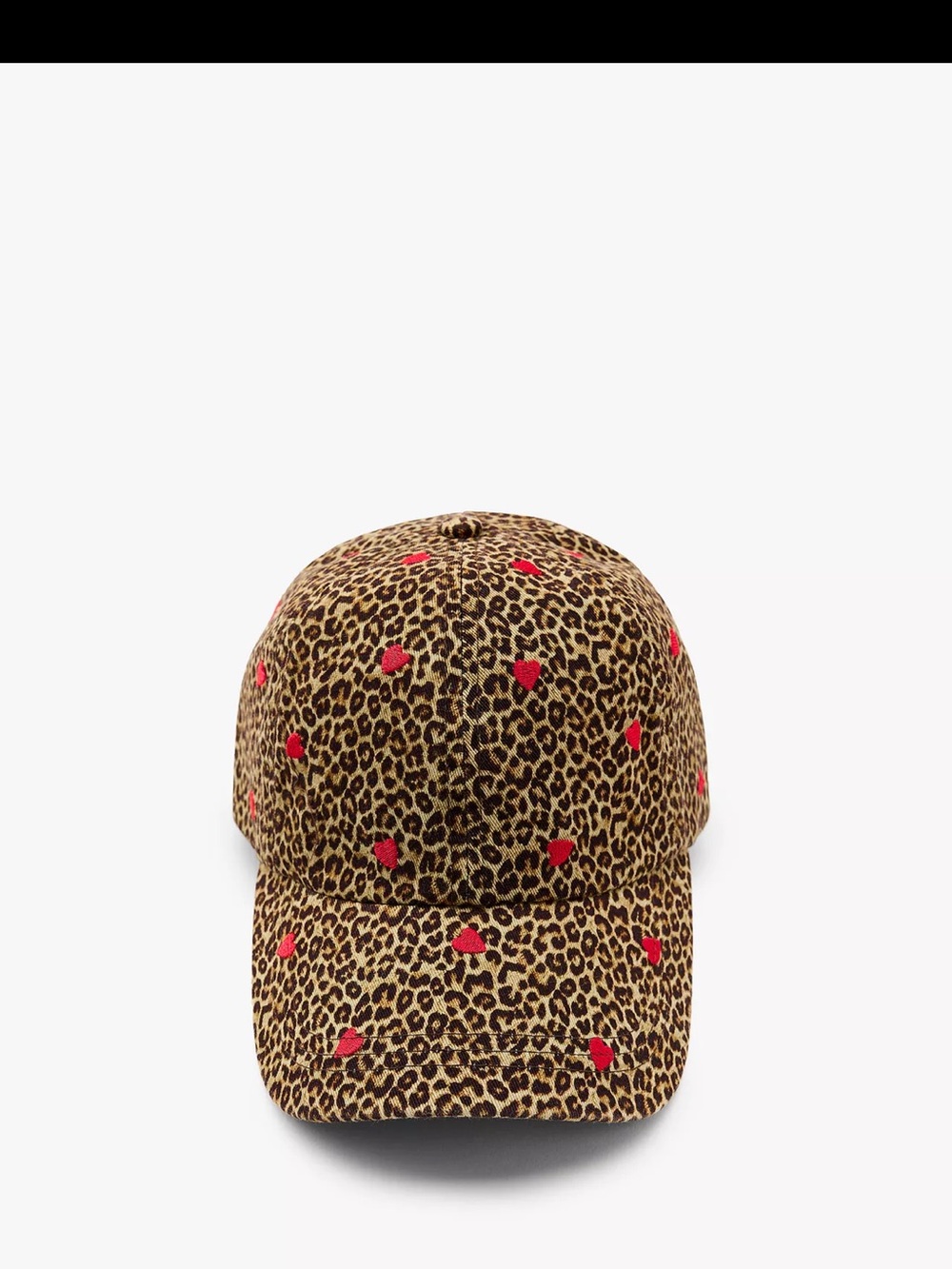 Zara Leopard Print Baseball Cap with Red Heart Accents